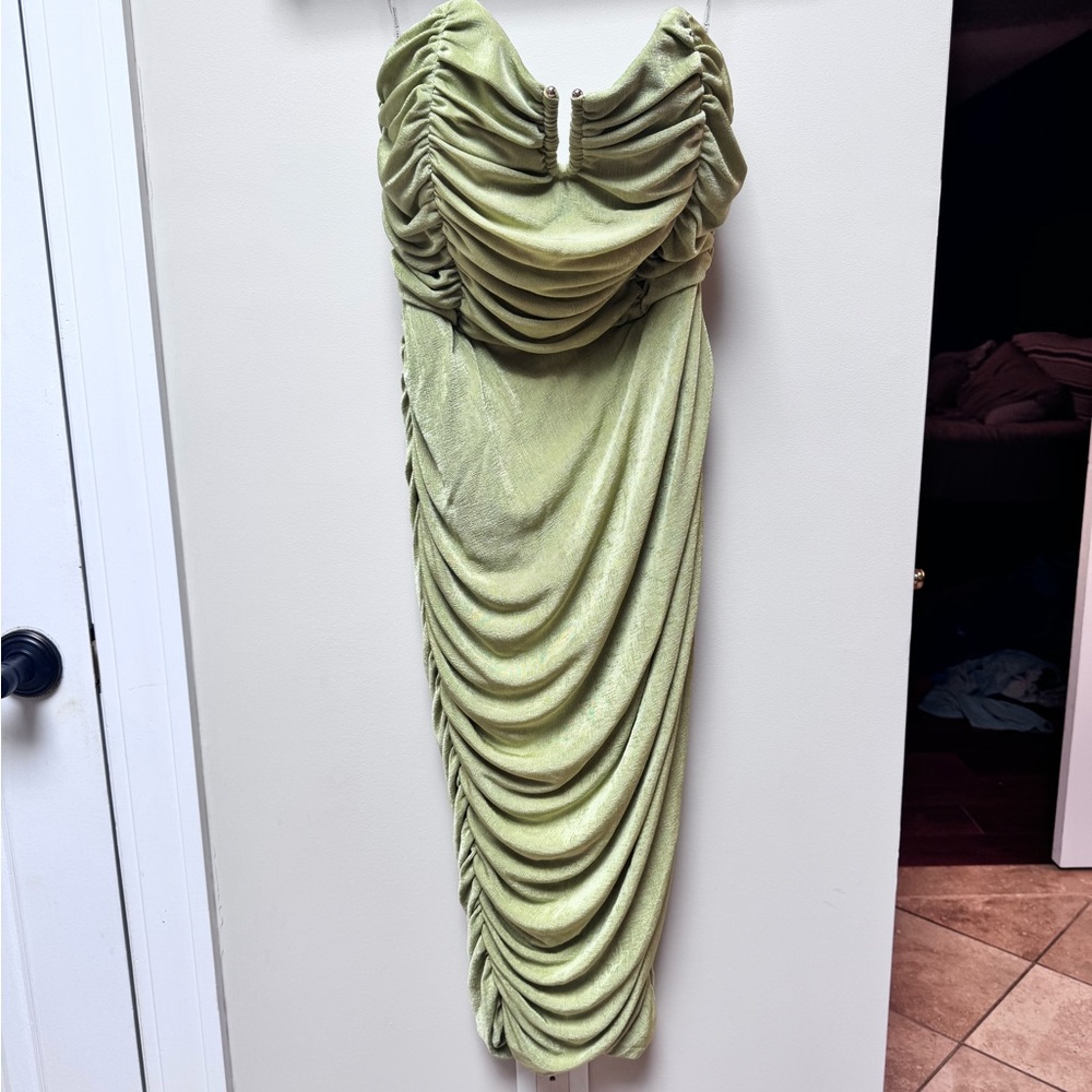Rare London Green Ruched Dress